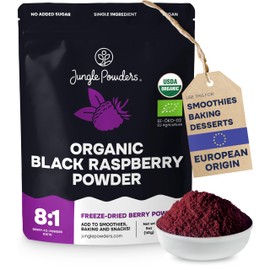 Jungle Powders Organic Black Raspberry Powder 5 Ounce Bag, USDA Organic Freeze Dried Raspberries Fruit Whole Berry for Baking, Additive Filler Free Superfood Extract Rasberries Smoothies Dehydrated