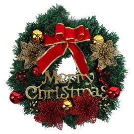 Christmas Wreath, 30 cm Creative Christmas Door Wreath, Christmas Garland Wreaths, Christmas Decoration Garland with Gift Baubles, Poinsettia Flower, for Christmas Decoration, Advent, Door, Window