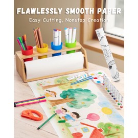 Payarma Paper Roll Dispenser for Kids Art Tabletop Easel with Blank & Patterned Paper Rolls, 12 Pigments, Drawing Tools, Pen Cups Craft Station for Kids Ages 3-8 in Home, Classroom