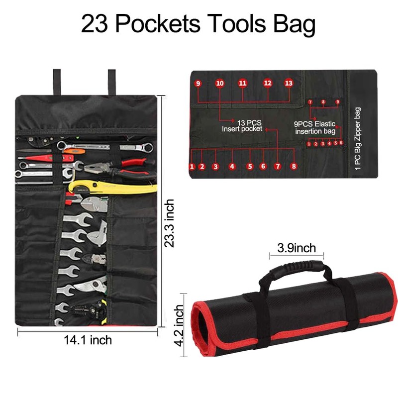 23 Pocket Tool Bag Roll Up, Tool Organizer for Men