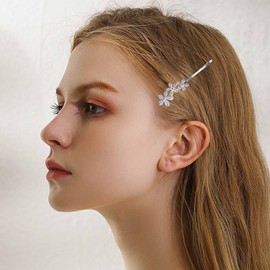 Zeshimb Flower Crystal Hair Clip Barrette Vintage Rhinestone Hair Pin Silver Flower Bobbry Pin Barrette Bling Crystal Hairclip Headpiece Decoration Wedding Hair Accessories for Women Girls Hair
