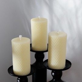 Honeycomb Natural Beeswax Pillar Candles - Pack of 2-100% Pure Beeswax Candles No Scent- for Emergency/Prayer/Relax (2inch Diameter, 4 inch Tall - Off White)