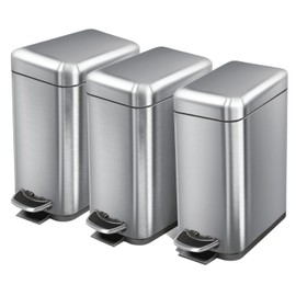 Home Zone Living 3-Pack 1.3 Gallon Small Bathroom Trash Can with Lid and Step Pedal, Stainless Steel Wastebasket with Slim Design for Home and Office, Silver, 5 Liters
