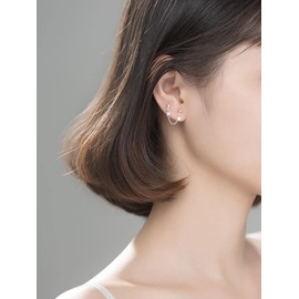 Reffeer Solid 925 Sterling Silver Two Piercing Cute Ball Star Stud Chain Earrings Climber Ball Star Cuff Earrings Helix for Women Earrings (A-Silver)