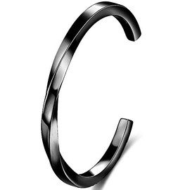 Jude Jewelers Stainlesss Steel Twisted Wave Classical Simple Plain Open Cuff Bangle Bracelet (Black)