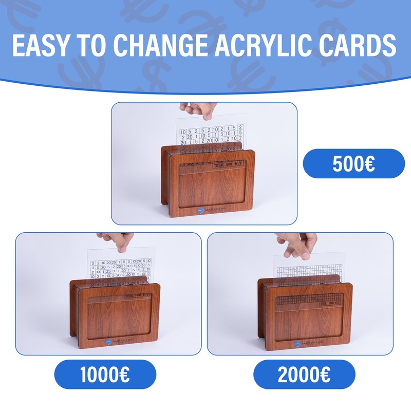 Wooden Money Box, Money Box with Counter, 3 Cards Savings