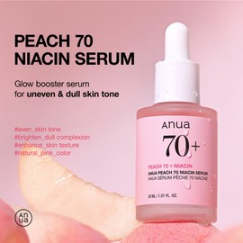 ANUA ANUA Peach 70 Niacinamide Serum, Lightweight Hydration for Dry Skin, Vitamin B12, Hyaluronic Acid, Glass Skin, Dewy Finish, Natural Pink Color, Korean Skin Care, 30ml/1.01 fl.oz
