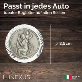 LUNEXUS Christopher Car Magnet Diameter 3.5 cm - Saint Christopher Plaque - Blessed - Patron Saint Drivers - Facet Cut Silver Edge - Guardian Angel Car Magnet - Car Lucky Charm