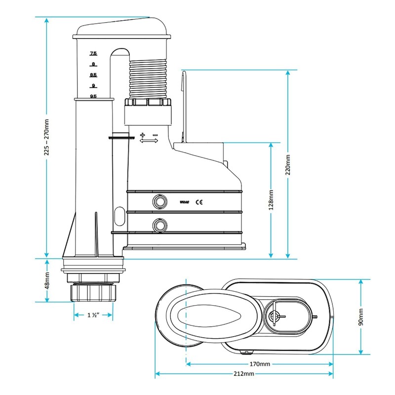 SPARES2GO Dual Flush Toilet Syphon Height Adjustable 7.5" to 9.5"