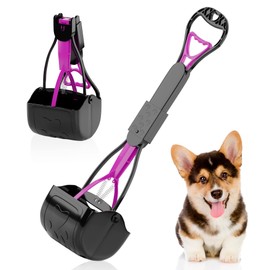 PUREVACY Portable Dog Pooper Scooper for All Surfaces, Pink 23 Inch Long Pooper Scooper for Small Dog, Cat, Non-Breakable Plastic Dog Poop Picker Upper with Durable Spring, Pet Pooper Scooper for Dogs