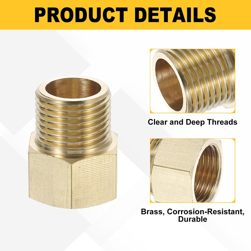 sourcing map Brass Pipe Fitting, 4Pcs G1/2 Male x G1/2