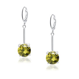 VONSSY Gemstone Drop Dangle Earrings | Stylish 18k Platinum/Gold Plated Leverback Crystal Hanging Dangly Ruby Sapphire Emerald Earrings | Jewelry Gift for Mother Daughter Wife (Olive Green-Platinum)