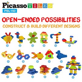 PicassoTiles Juego de 150 piezas de bloques de construcción de ladrillos de construcción grandes, juego de ladrillos STEM, juego de aprendizaje creati
