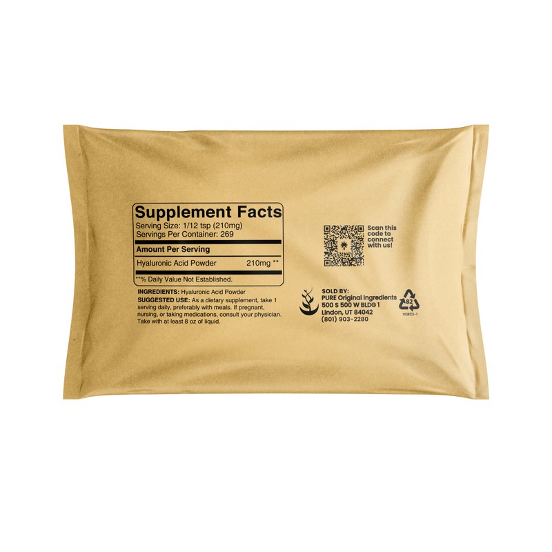 Pure Original Ingredients Hyaluronic Acid (2oz) Water Soluble, Fine Powder