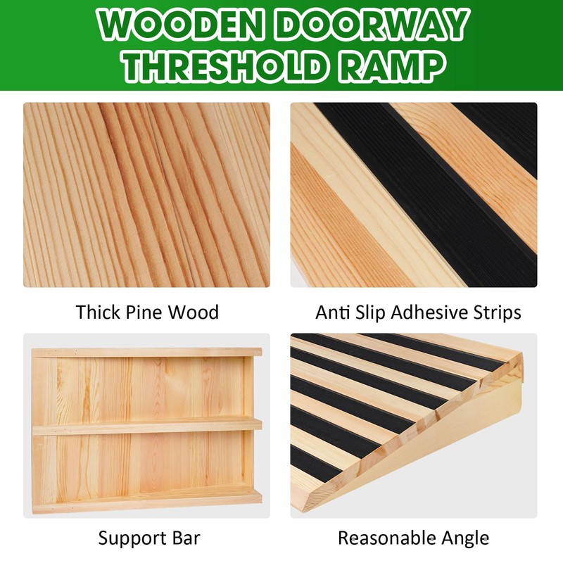 Wooden Threshold Ramp for Home Steps, 4" Rise Door Ramp
