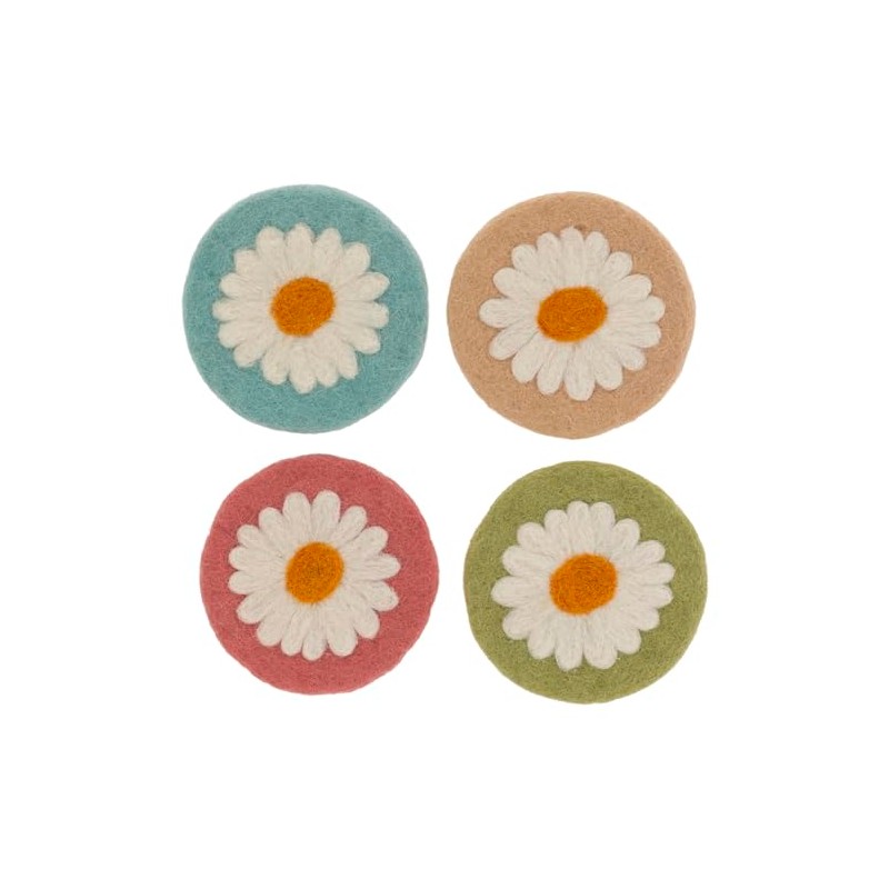 Boston International Set of 4 Felted Drink Coasters, 3.75" Diameter,