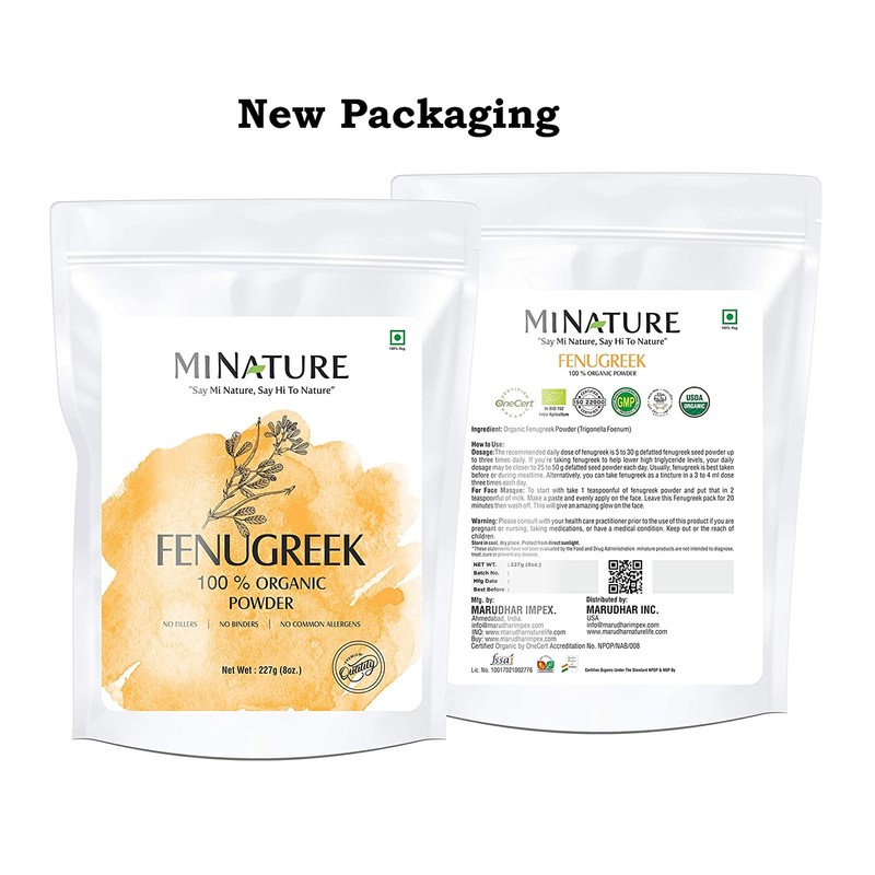 mi nature USDA CERTIFIED Organic Fenugreek Powder (TRIGONELLA FOENUM)(100% NATURAL