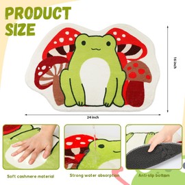 Timgle Cute Non Slip Red Mushroom and Frog Bath Rug 23.6''x16'' Absorbent Soft Washable Bath Mat Nonslip Thick Cashmere Imitation Bath Rug Machine Washable Mushroom Tufted Rug for Tub Shower Bathroom