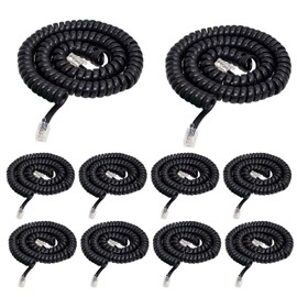 Yumiwoow Telephone Phone Handset Cable Cord,10Pack Phone Cord Landline 8Ft Uncoiled / 1.4Ft Coiled Landline Phone Handset Cable RJ9 4P4C Telephone Accessory Phone Cord- Black