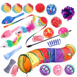 YUBAGOWU Cat Toys Kitten Interactive Cat Toys for Indoor Cats Assortments 3 Way Hole Cat Tunnel Spring Ball Mouse Toys Set for Cats (B)