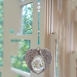 ouhoe Car Accessories Crystal Angel Wing Pendant Car Pendant Angel Wing Rearview Mirror Decoration Hanging Charm Ornaments Automobiles Interior Home Window Decor (Crystal Angel Wing Pendant) (Blue)