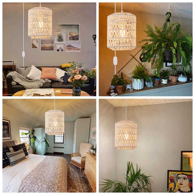 Plug in Pendant Light, Rattan Hanging Lights with Plug in