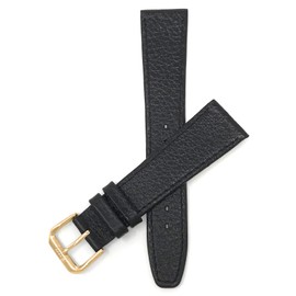 Bandini 18mm Italian Leather Watch Band Strap - Black - Buffalo Pattern - Slim - Gold Buckle
