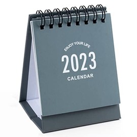 Mini Desk Calendar 2022-2023 - Monthly Calendar from July 2022 to Dec 2023 Metal Ring Twin-Wire Binding Desktop Calendar with Stickers for Home Office School (Mini Grey)