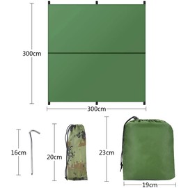 Ledeak Hammock Rain Fly Tent Tarp, 3m x 3m Shield Shelter, Portable Sunshade Waterproof Snowproof Windproof Tarp, Ideal for Yard, Outdoor, Beach