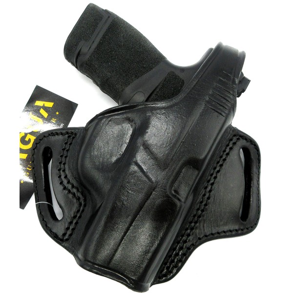 HOLSTERMART USA by TAGUA Right Hand Black Leather Thumb Break OWB Belt Holster for Springfield Armory Hellcat 3"