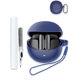 Case for QCY AilyBuds PRO/PRO+, Soft Silicone Protective Portable Scratch Shock Resistant Compatible with Hard Shell with Cleaner Kit & Carabiner & Lanyard，Blue