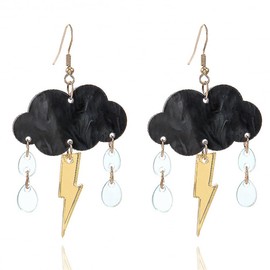 Funny Cute Handmade Sparkly Large Resin Cloud Lightning Weather Dangle Drop Hook Earrings for Women (Style 2)