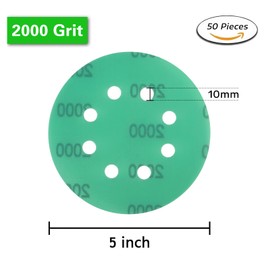 POLIWELL 5 Inch 8 Holes Sanding Discs 2000 Grit 50 Pack, Wet Dry Heavy Duty Sanding Disc Hook & Loop Polyester Film Backed Fine Sandpaper for Random Orbital Sander Car Paint Wood and Metal Polishing