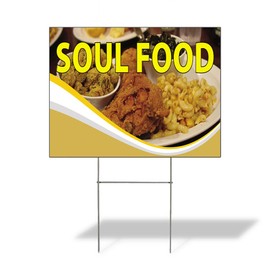Weatherproof Yard Sign Soul Food Outdoor Advertising Printing Yellow Lawn Garden Restaurants 18x12 Inches 1 Side Print