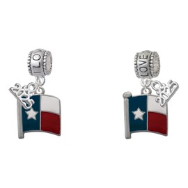 Delight Jewelry Silvertone Texas Flag - Lone Star - I Love You/Love You More Charm Beads (Set of 2)