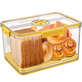 Gifhomfix Bread Box Bread Boxes for Kitchen Counter Airtight, Time Recording Bread Storage Container with Lid, Bread Keeper for Homemade Bread, Toast, Bagel, Donut and Cookies, LARGE Yellow