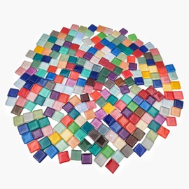 500g/1.1lb 210pcs Mixed Colour Glass Mosaic Tiles for Crafts，Square Mosaic Tiles for Home Decoration or DIY Crafts,Crystal Glass Mosaic Pieces. (Crystal Mixed Color, 0.59 inch)