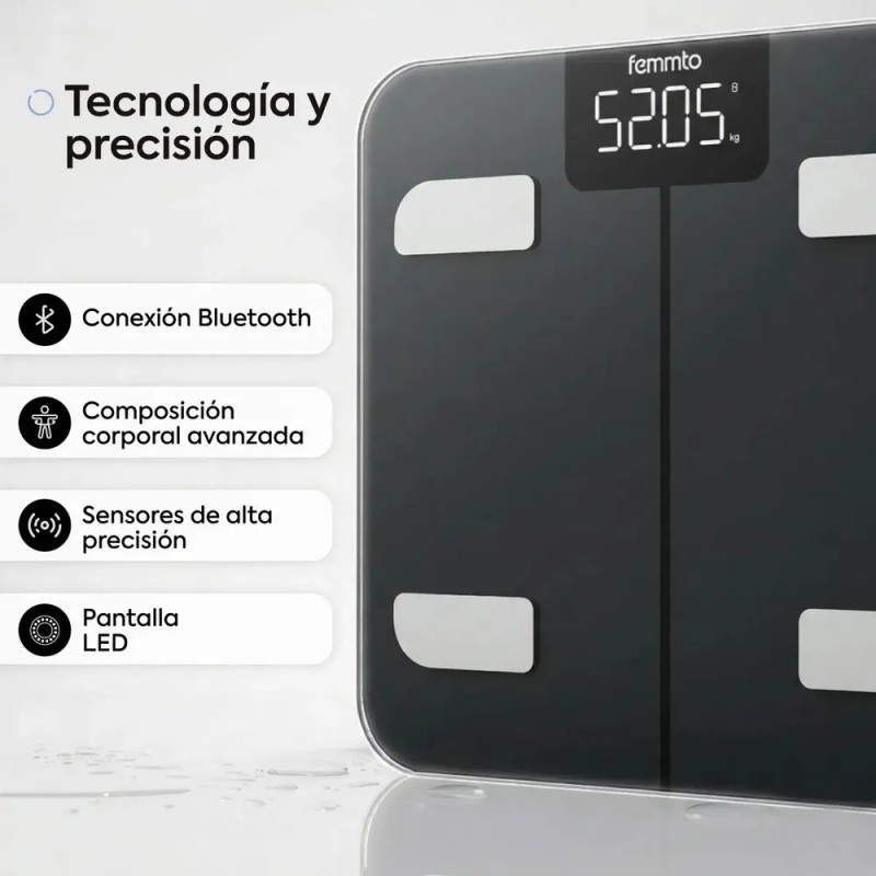 Bascula Bioimpedancia Corporal Digital Personal Inteligente Bluetooth Femmto 180 Kg