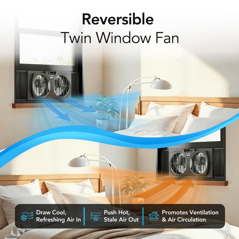 Comfort Zone Window Fan for Bedroom, 9 inch 3 Speed