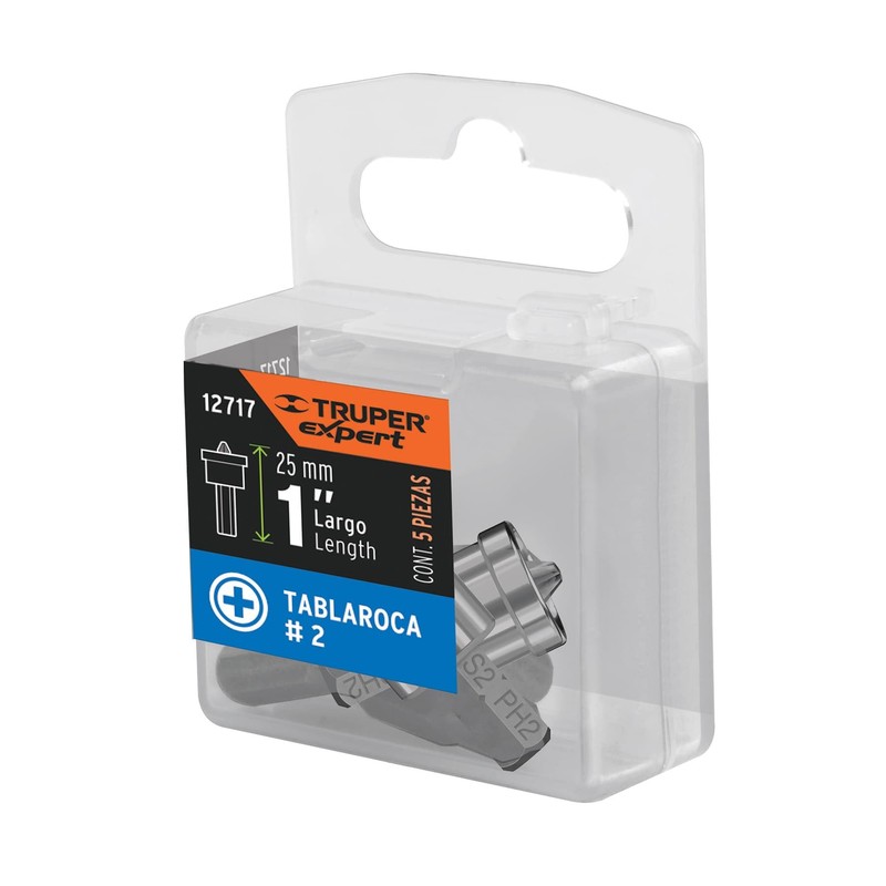 Truper Expert PUDE-1205, Estuche con 5 puntas cruz PH2 muro