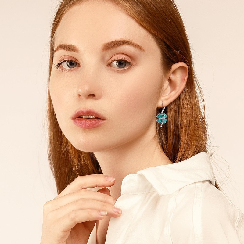 ONEFINITY Four Leaf Clover Earrings 925 Sterling Silver Turquoise Clover
