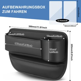 ENUTROF Storage Box for Car Seats, PU Leather Gap Organiser, Storage Box, Gap Filler Organiser with Cable Hole for Driver's Side Small Items, Mobile Phones (Black Driver Side)