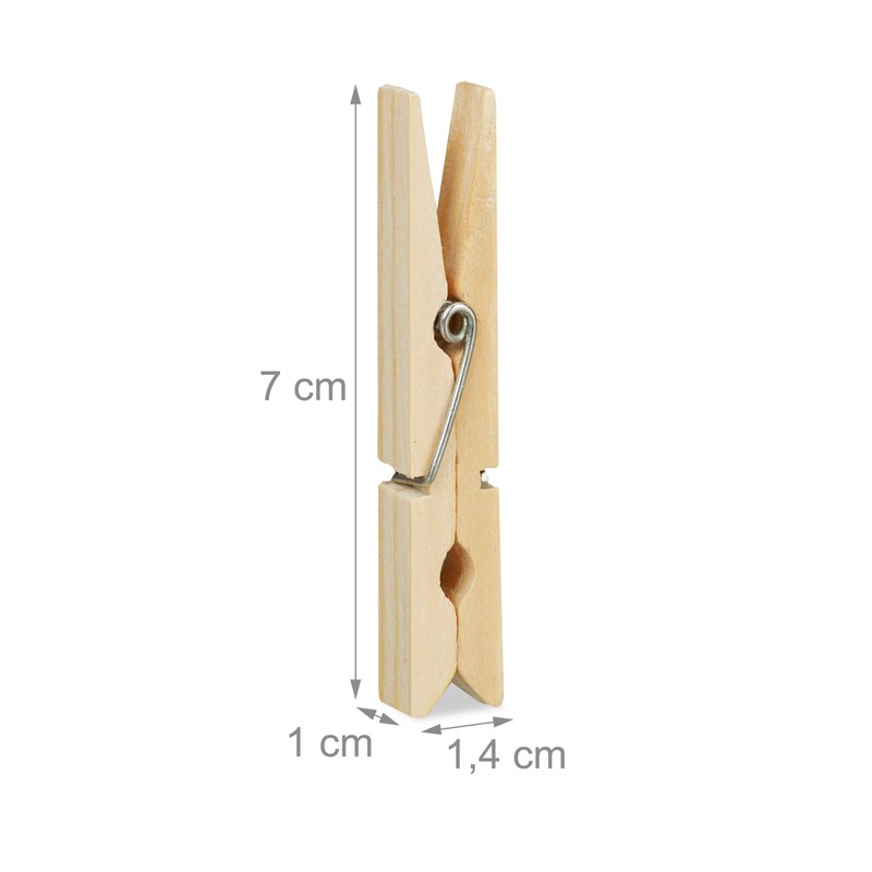 Relaxdays Wooden Clothes Pegs, Set of 100, Large Wooden Clothes