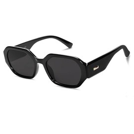 SOJOS SJ2232 Retro Hexagonal Polarised Sunglasses Women's Plastic Rectangular Trendy 90s UV400 Protection Sunglasses, black, M