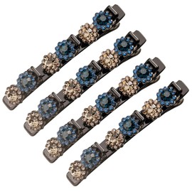 4 Pcs 3.7 Inch Shiny Rhinestone Hair Barrette Clip Narrow Sparkle Flower Stones Spike Alligator Duck Bill Hair Clips Duckbill Bobby Pin Chic Hair Clips for Styling Long Hair (Dark Blue)