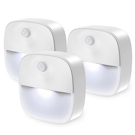 LOFICOPER Motion Sensor Light Indoor, (Upgraded) Stick on LED Night Light, Battery Operated Closet Light, Auto ON/Off Cabinet Light, for Bathroom, Bedroom, Stairs, Hallway, White, 3 Pack