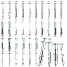 SRunDe Pack of 40 Expansion Dowels, Metal, Plasterboard Dowels, Cavity Dowels Set M4/M5/M6/M8 Screws in 4 Sizes, Self-Drilling Plasterboard Dowels for Attaching in Concrete, Bricks, Plasterboard