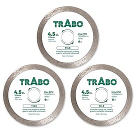 Trabo 4.5 Inch 3 Pack Tile Continuous Rim Diamond Metal Bond Blade for Cutting Granite, Ceramic, Porcelain, Quartz, and More 3 Pieces with 7/8 Inch Arbor with 5/8 Inch Reducer Ring