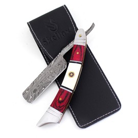 Skellax - Damascus Steel Straight Razor - Hand Made Folding Fixed Razor Blade -Classic Shave Ready Barber Razor Edge - Men Straight Edge Razor - Luxury Travel Case - Best Gift Set For Him