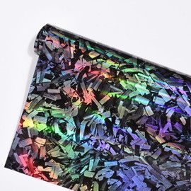AuMoHall Holographic Black Rainbow Forged Carbon Laser Car Vinyl Wrap Gloss Color Change Car Body Decorative Film, 59.84'' x 7.87''
